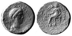 City Issue of Cilicia - Elaeusa-Sebaste - AE 8 chalkoi - Ε (to l.) / EY OΔ under chair