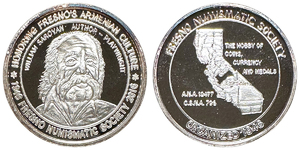 2016 William Saroyan, Fresno Numismatic Society Commemorative Silver Medal