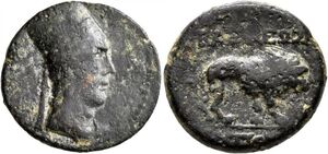 Antiochus I - First series ca. 70-56 BC - AE 4 Chalkoi - Rounded Tiara / Lion