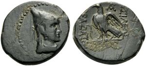 Mithradates II - First Series, Mint of Laodikeia, Dated IГ - AE 2 chalkoi - Eagle
