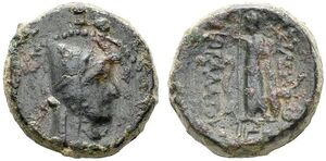 Mithradates II - First Series, Mint of Laodikeia, Dated IГ - AE 4 chalkoi - Athena