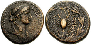 Antiochus IV &amp; Iotape - Early Series: 38-40 and 41-54 AD or later - AE 8 chalkoi - Iotape obverse