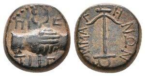 Antiochus IV &amp; Iotape - Early Series: 38-40 and 41-54 AD or later - AE 2 chalkoi - Hands / Anchor