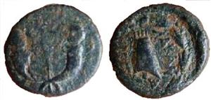 Antiochus IV &amp; Iotape - ΛΑΚΑΝΑΤΩΝ - AE 4 chalkoi - Cornucopia / Tiara