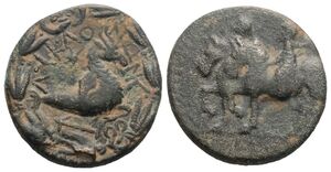 Antiochus IV &amp; Iotape - ΛYΚΑΟΝΩΝ - AE 4 chalkoi - Horses riding / Capricorn