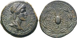 Antiochus IV &amp; Iotape - Late Series: 54 or later-ca. 65 AD - AE 8 chalkoi - Antiochus obverse - EΠI